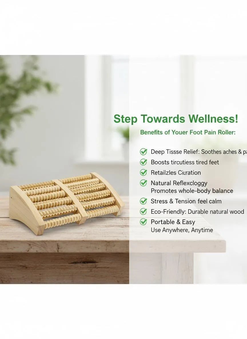Wooden Foot Massage Roller – Natural Acupressure Massager for Home & Office Relaxation